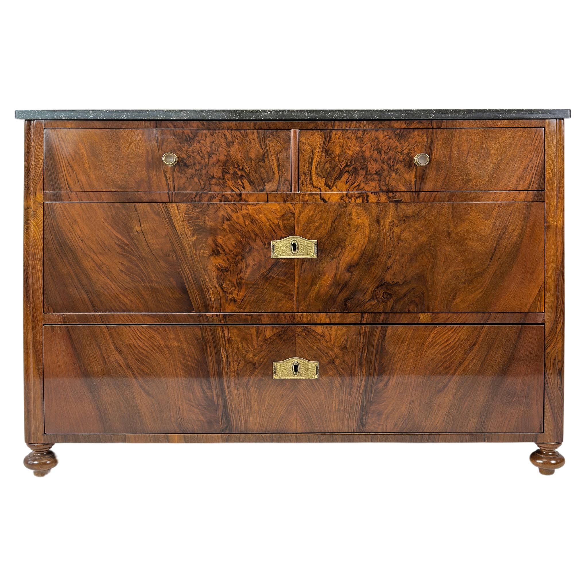 Art Deco Marble Top Walnut Commode, French c.1930's For Sale