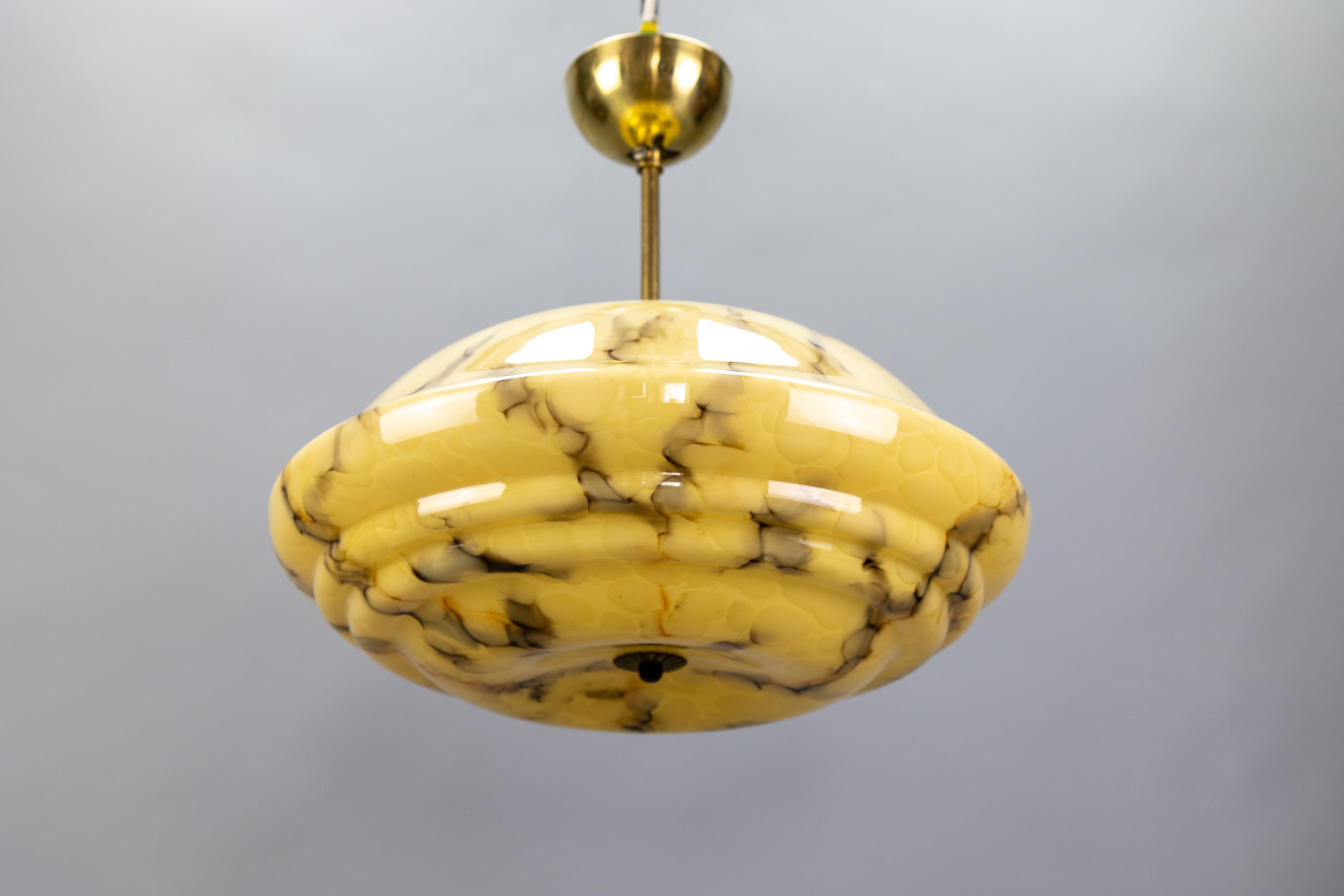 Art Deco Marbled Amber and Brown Glass and Brass Pendant Light, Germany, 1930s For Sale 10