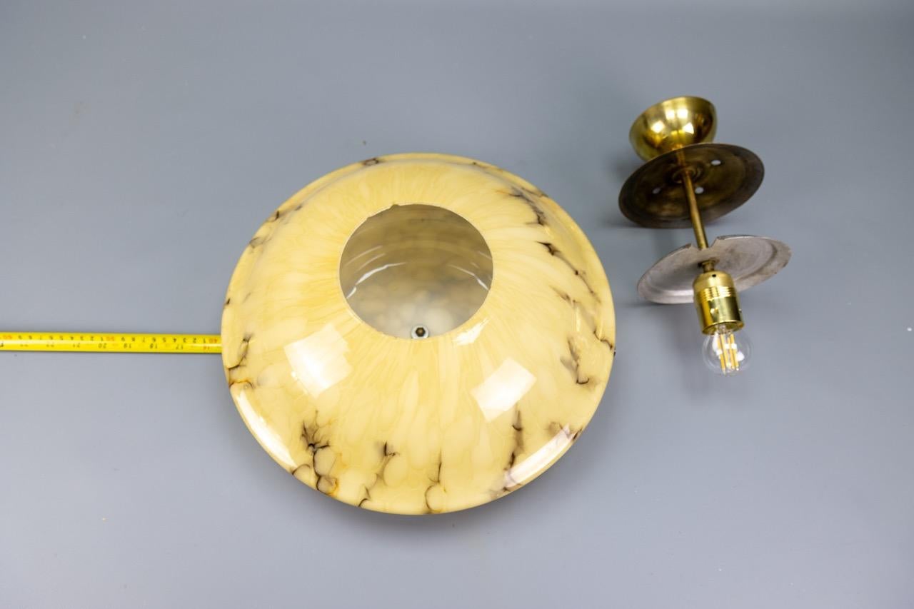Art Deco Marbled Amber and Brown Glass and Brass Pendant Light, Germany, 1930s For Sale 14