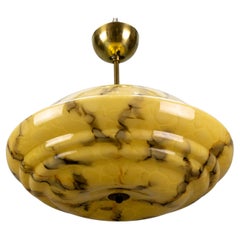 Art Deco Marbled Amber and Brown Glass and Brass Pendant Light, Germany, 1930s