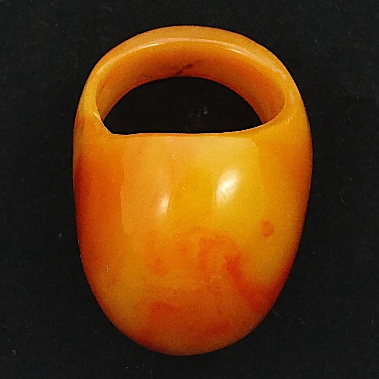 Early Plastic Marbled Butterscotch Yellow and Burnt Orange Dome Ring For Sale 2
