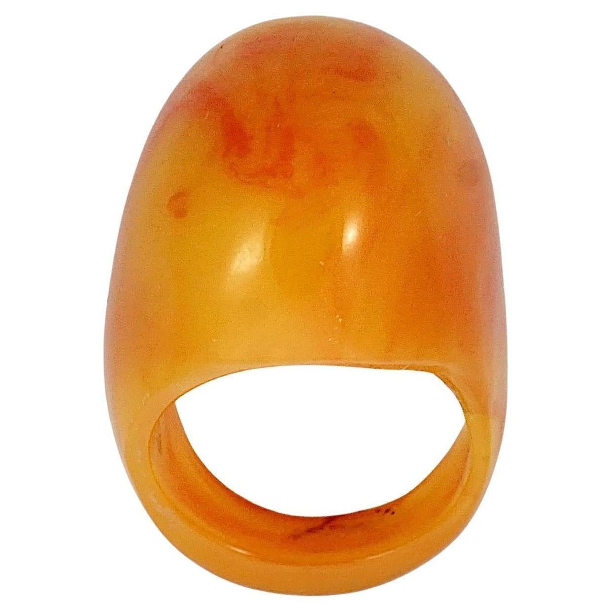 Early Plastic Marbled Butterscotch Yellow and Burnt Orange Dome Ring For Sale