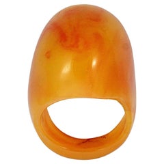 Early Plastic Marbled Butterscotch Yellow and Burnt Orange Dome Ring