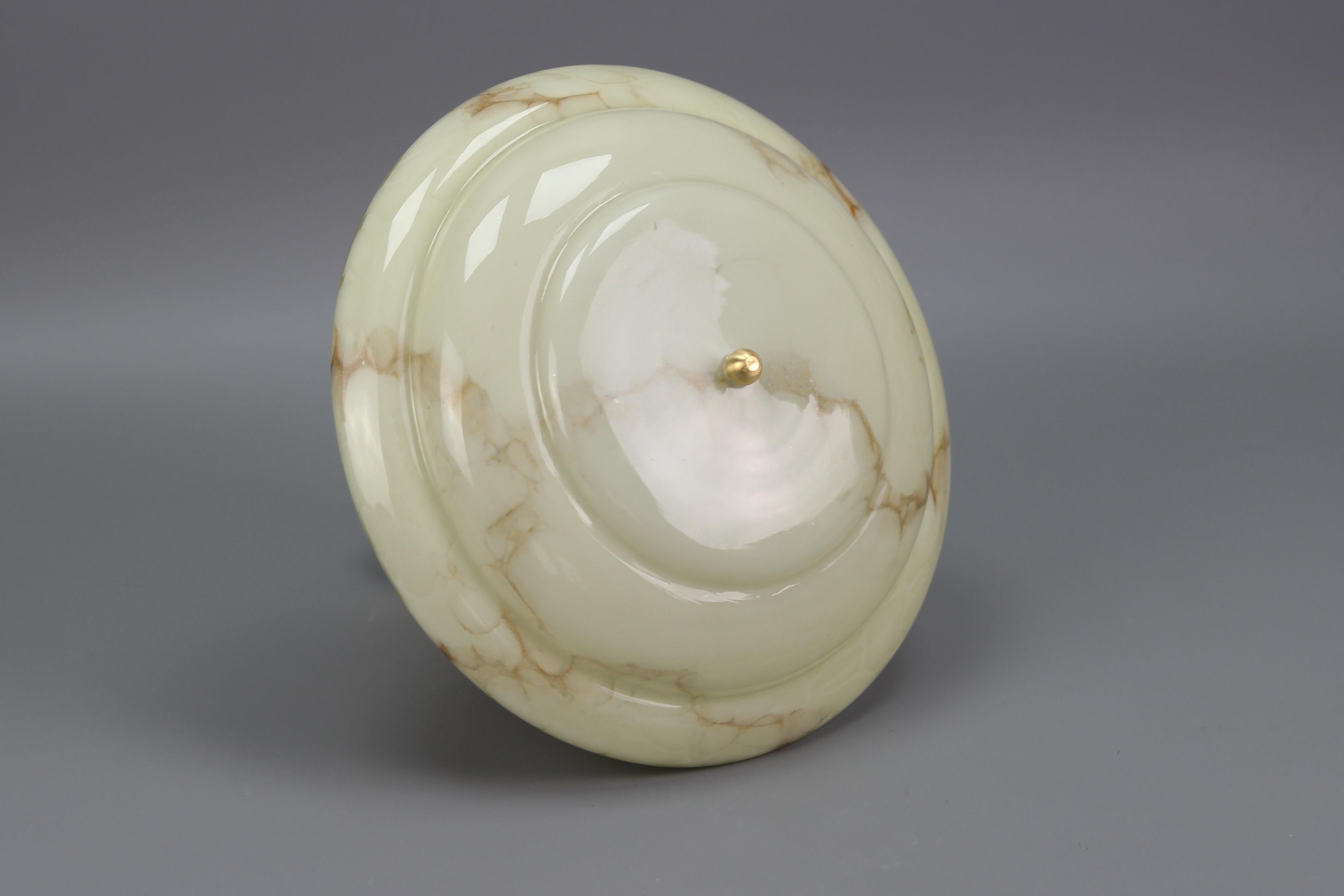 Art Deco Marbled Cream Color Glass and Brass Pendant Light, 1930s 5