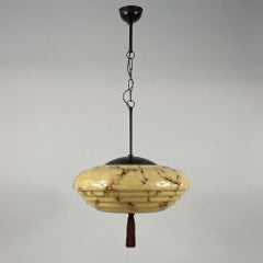 Art Deco Marbled Cream Opaline & Bronze Pendant with Tassel, Germany 1920s 1930s
