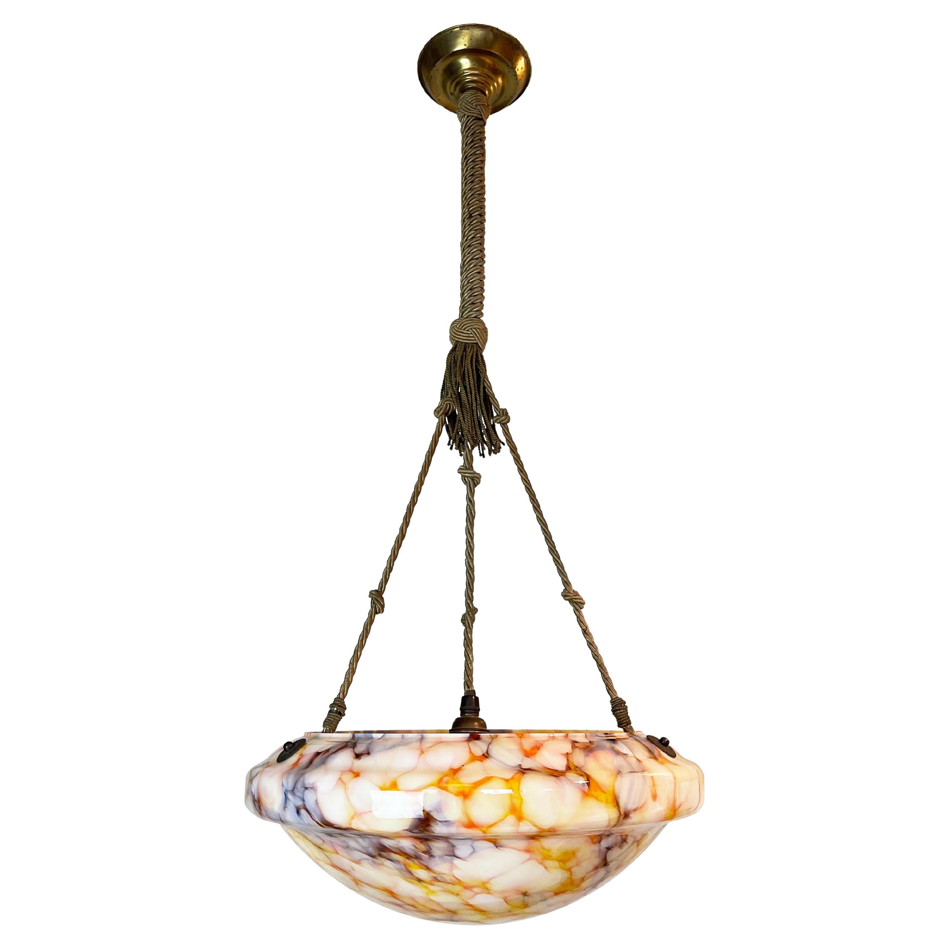 Art Deco Marbled Glass Ceiling Lamp, Orange Alabaster Style, 1940s, Germany For Sale