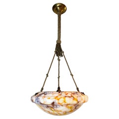 Used Art Deco Marbled Glass Ceiling Lamp, Orange Alabaster Style, 1940s, Germany