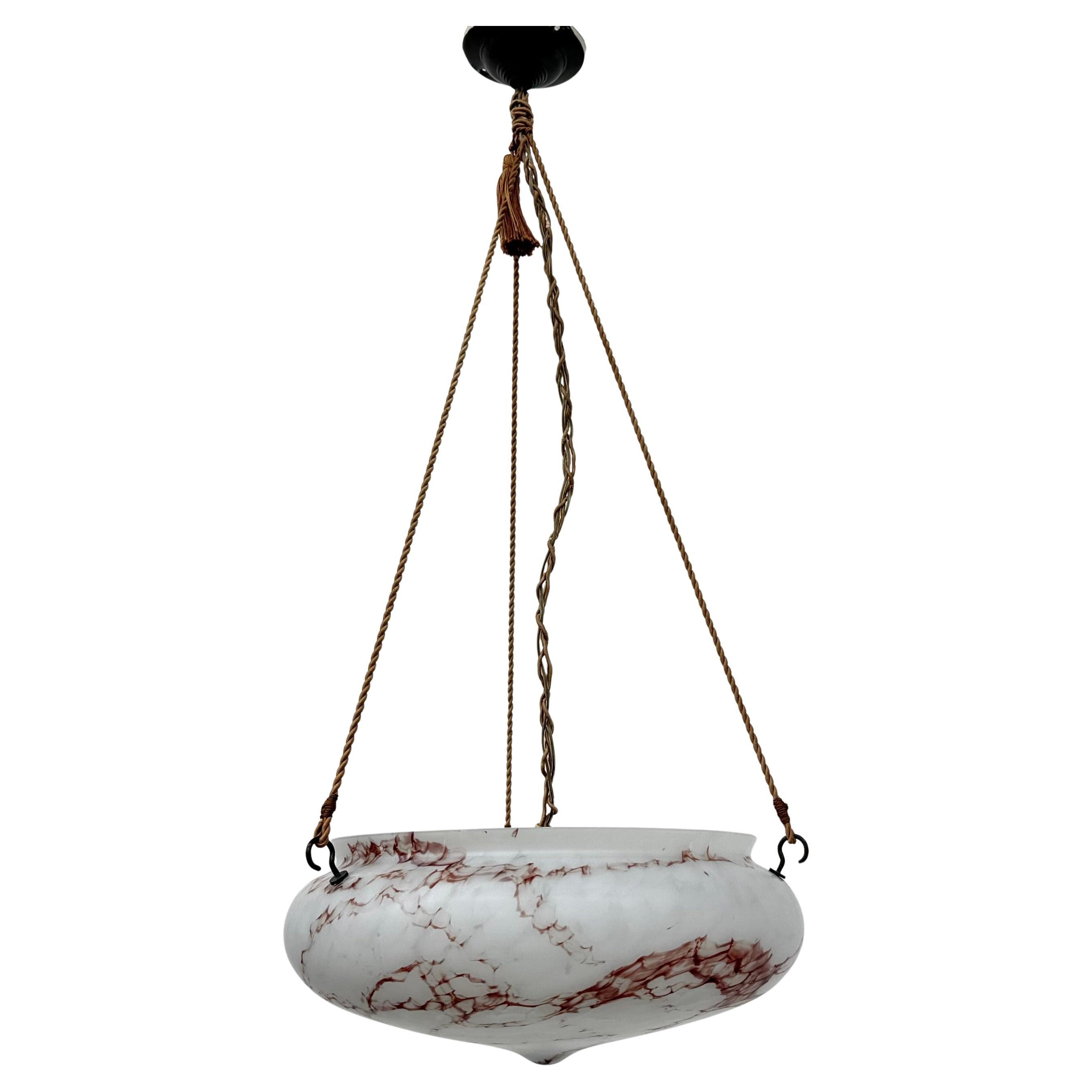Art deco marbled glass hanging lamp , 1950s