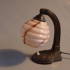 Art Deco Marbled Glass Shade Table and Wall Lamp, Hungary, 1930s