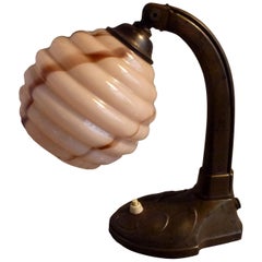 Art Deco Marbled Glass Shade Table and Wall Lamp, Hungary, 1930s