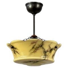 Art Deco Marbled Opaline & Brass Semi Flush Mount, Sweden 1930s