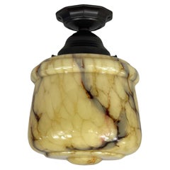 Art Deco Marbled Opaline 
Bronzed Brass Flush Mount, Germany 1930s