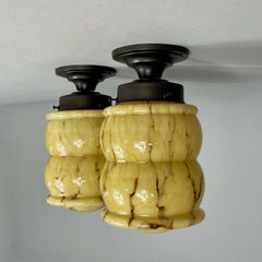 Art Deco Marbled Opaline & Burnished Brass Flush Mounts, Germany 1930s