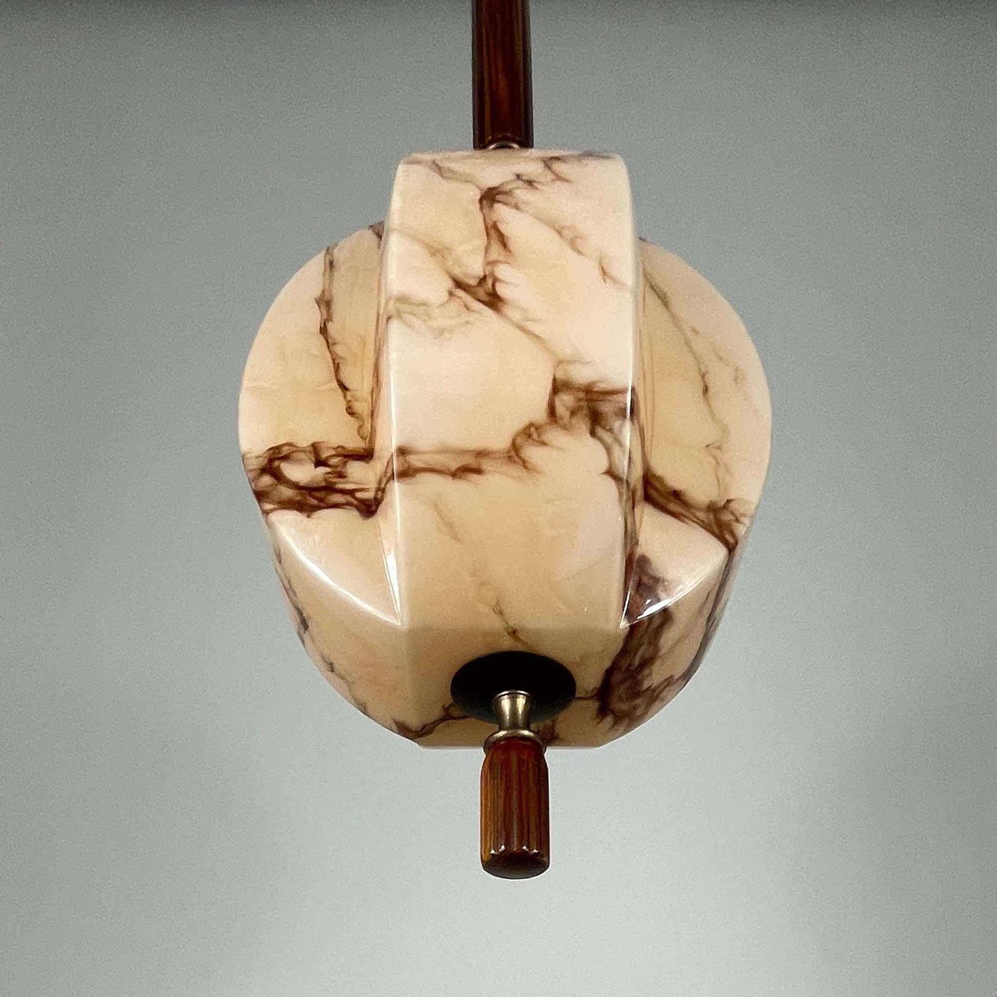 Art Deco Marbled Opaline Glass, Brass & Bakelite Pendant, Germany 1920s 1930s For Sale 6