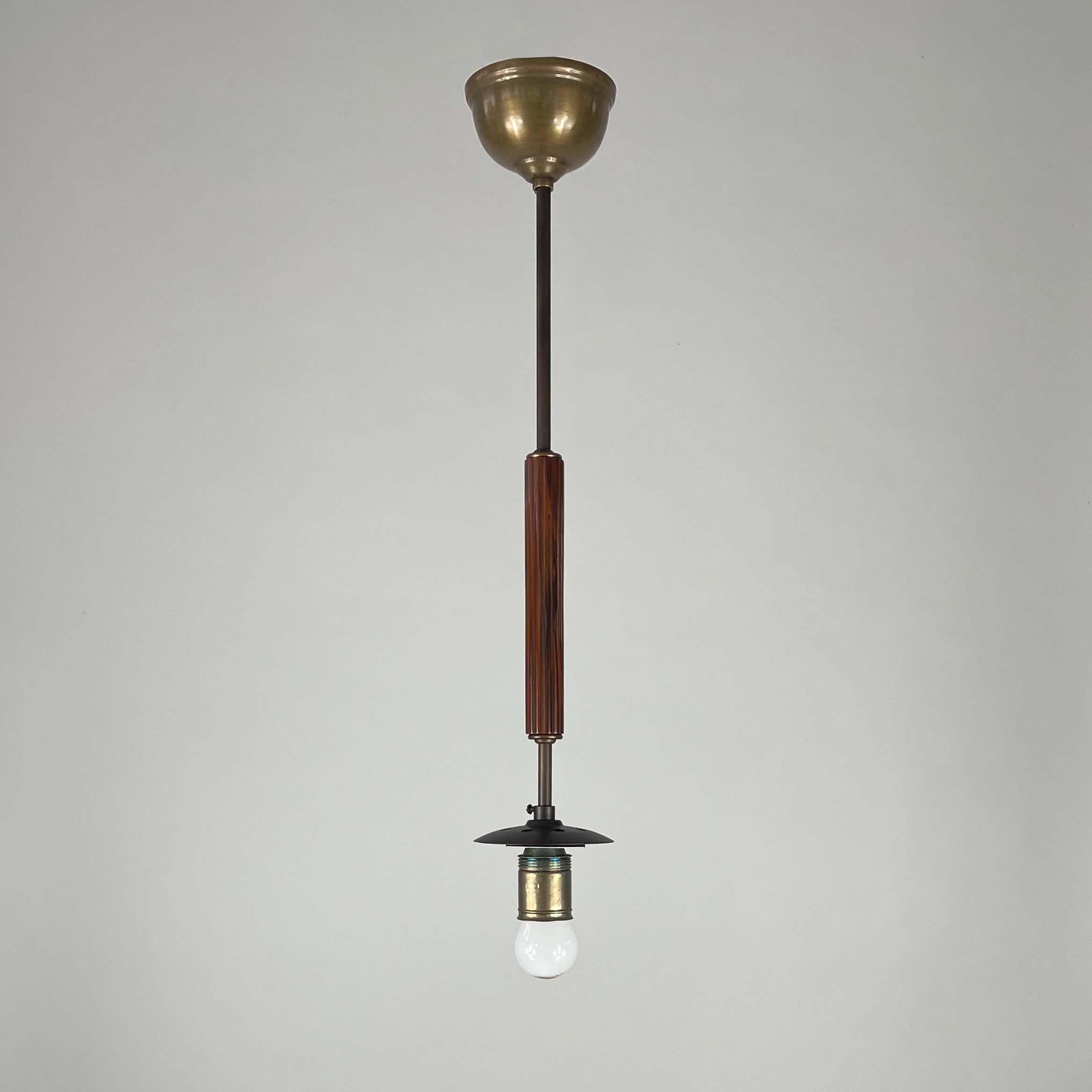 Art Deco Marbled Opaline Glass, Brass & Bakelite Pendant, Germany 1920s 1930s For Sale 2