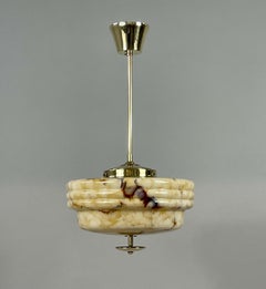 Art Deco Marbled Opaline Glass & Brass Pendant, Germany 1930s