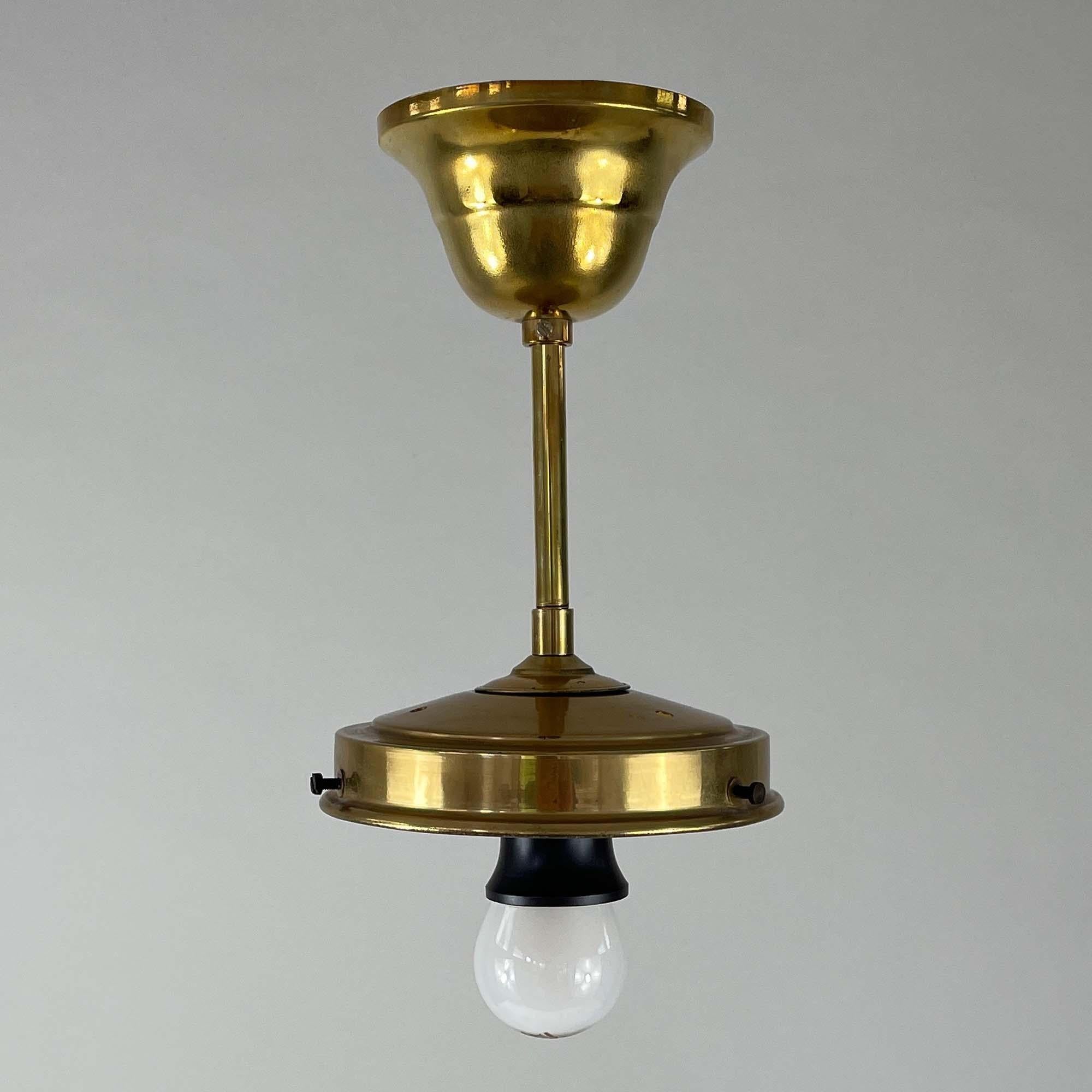Art Deco Marbled Opaline Glass & Brass Semi Flush Mount, Germany 1930s 4