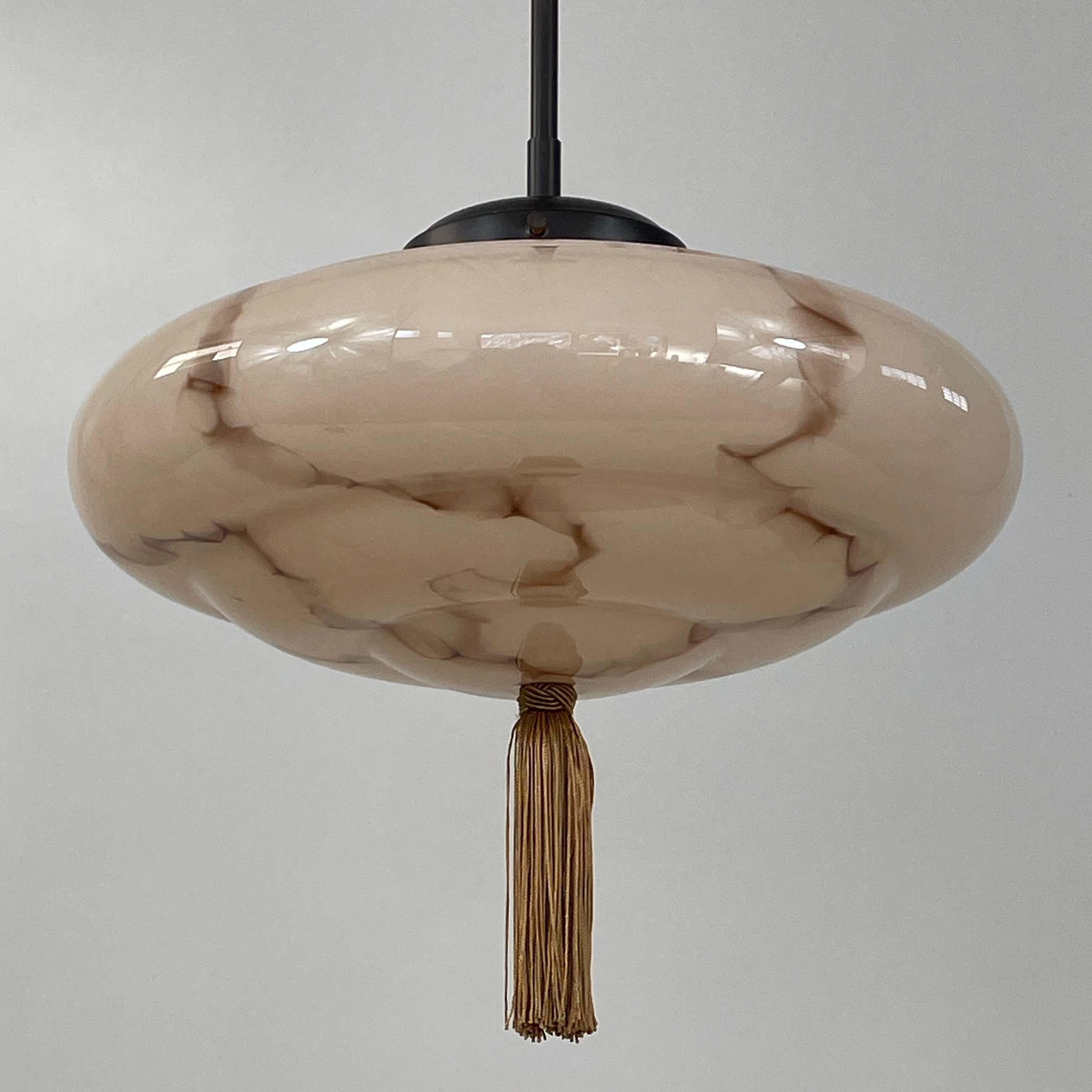 Art Deco Marbled Opaline Glass & Bronzed Brass Pendant, Germany 1920s to 1930s 11