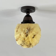 Art Deco Marbled Opaline Glass & Burnished Brass Flush Mount, Germany 1920s