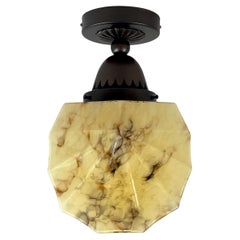 Art Deco Marbled Opaline Glass & Burnished Brass Flush Mount, Germany 1920s