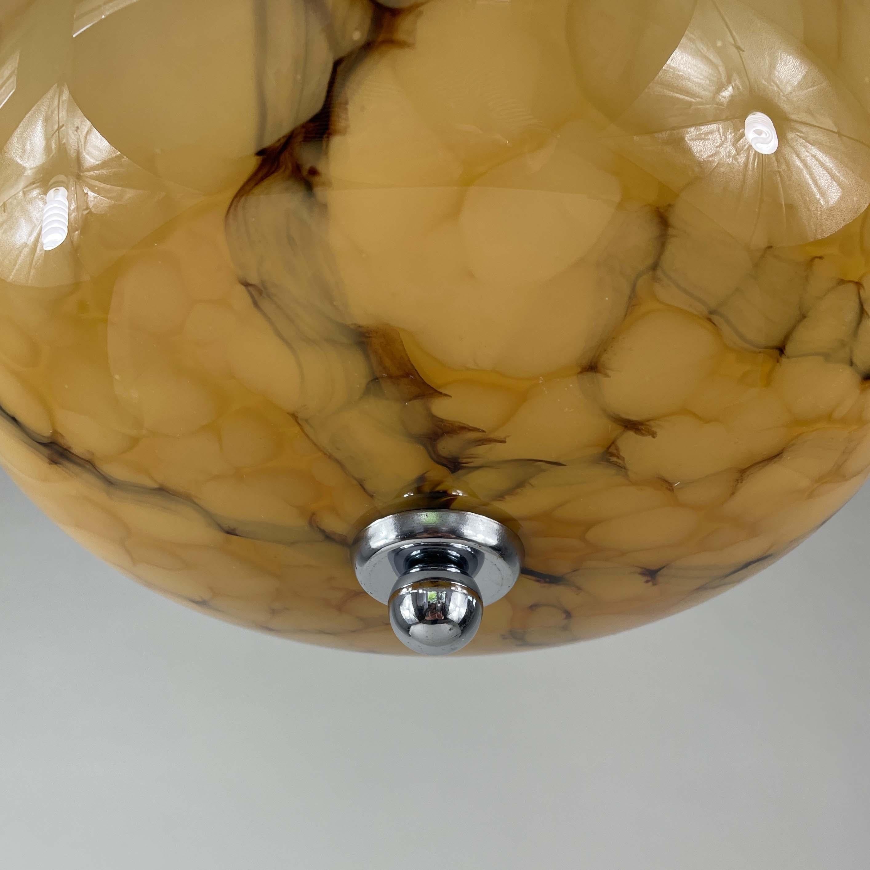 Art Deco Marbled Opaline Glass & Chrome Semi Flush Mount, Germany 1930s 7