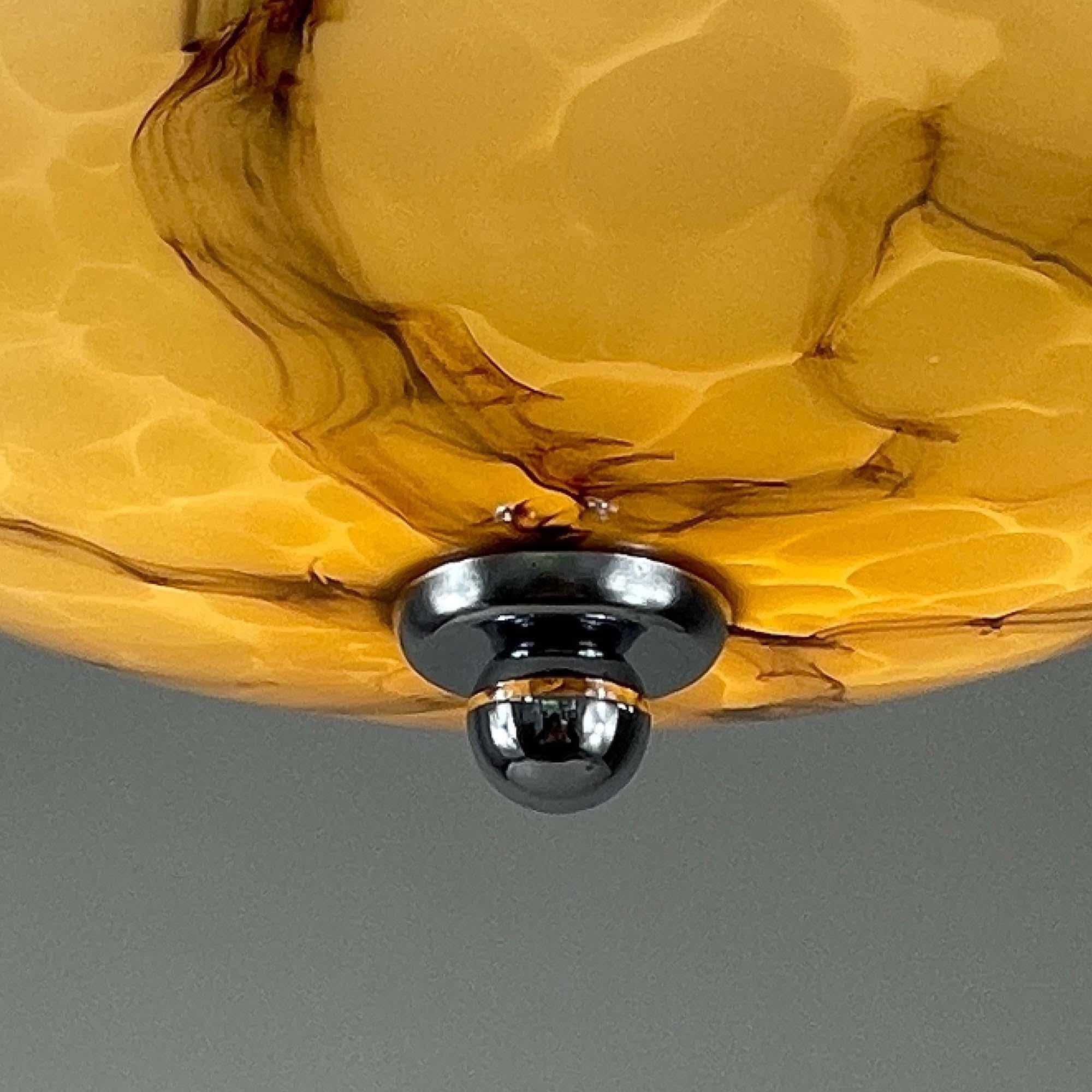 Art Deco Marbled Opaline Glass & Chrome Semi Flush Mount, Germany 1930s 8