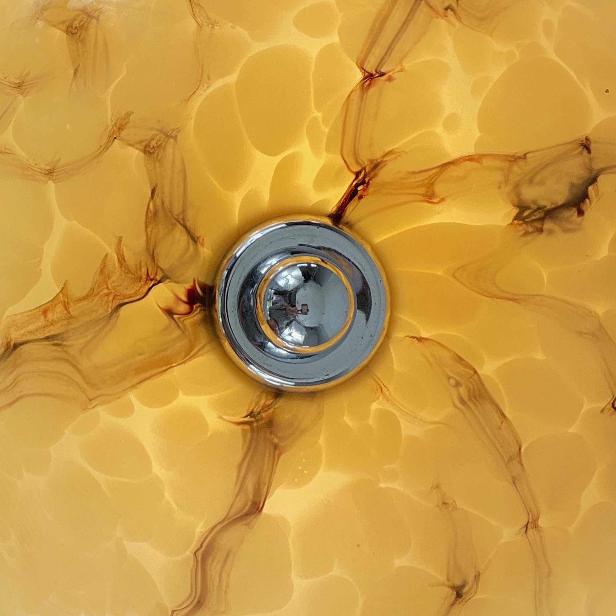 Art Deco Marbled Opaline Glass & Chrome Semi Flush Mount, Germany 1930s 10