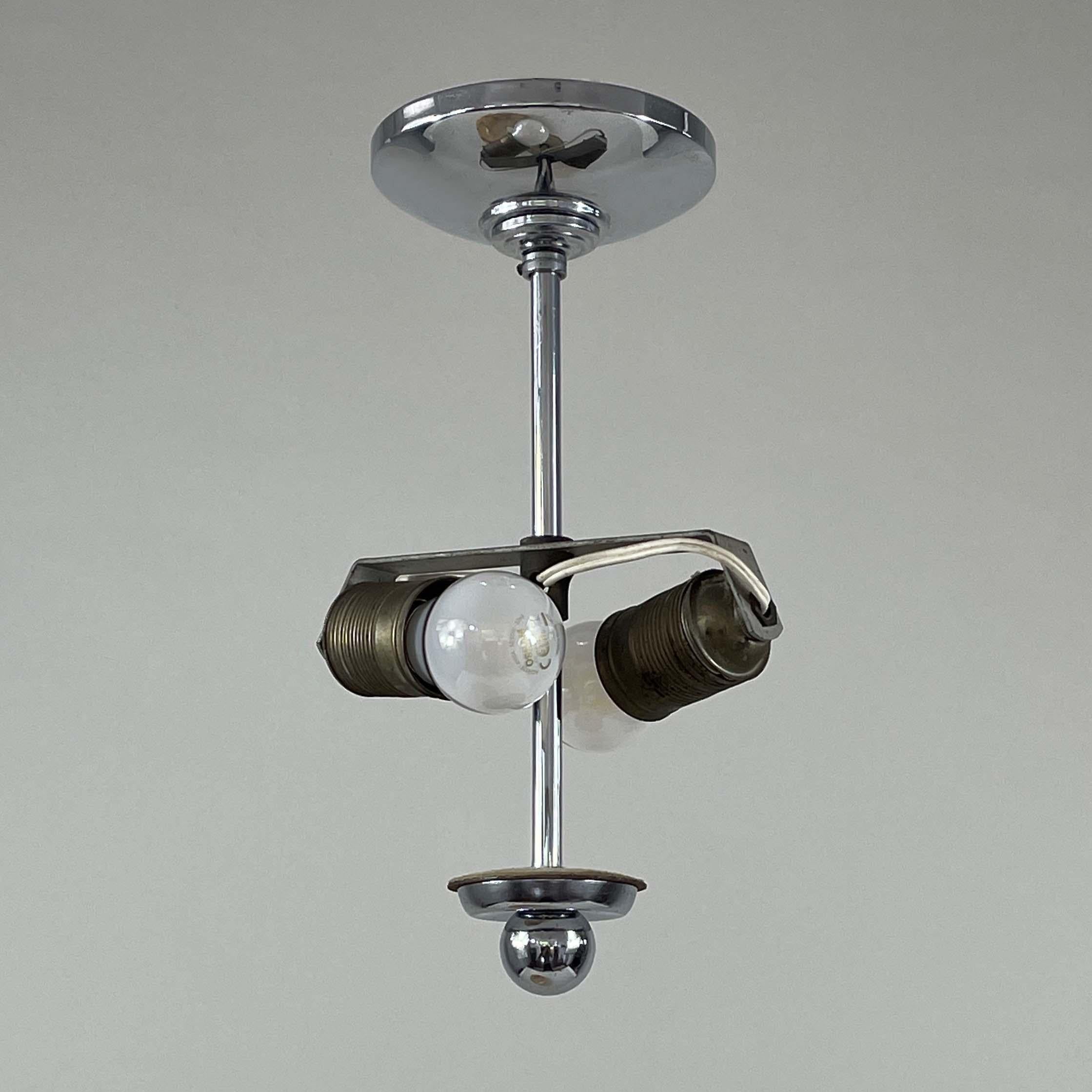 Art Deco Marbled Opaline Glass & Chrome Semi Flush Mount, Germany 1930s 2