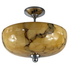 Art Deco Marbled Opaline Glass & Chrome Semi Flush Mount, Germany 1930s