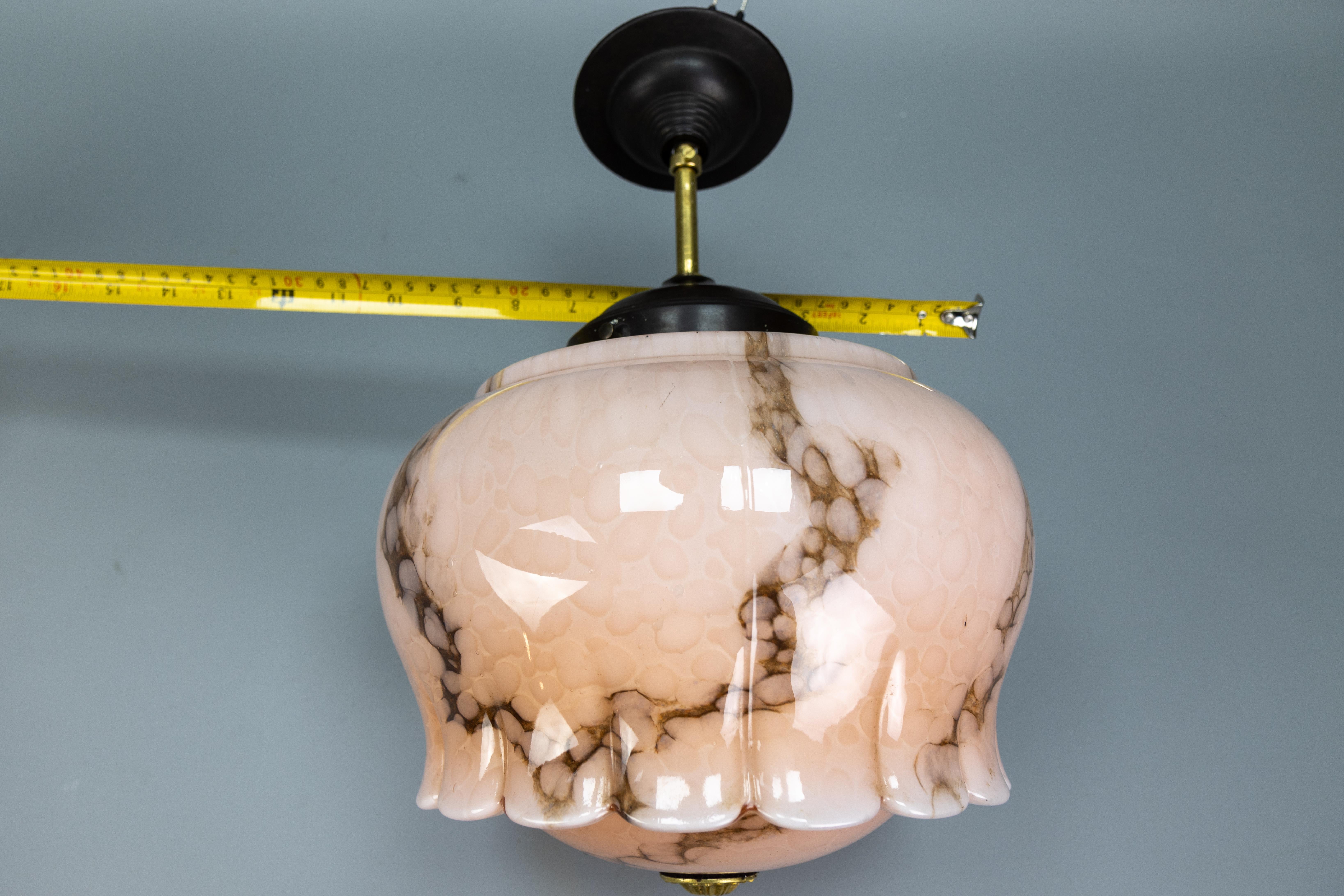 Art Deco Marbled Pale Pink and Brown Glass Pendant Light, Germany, 1930s 9