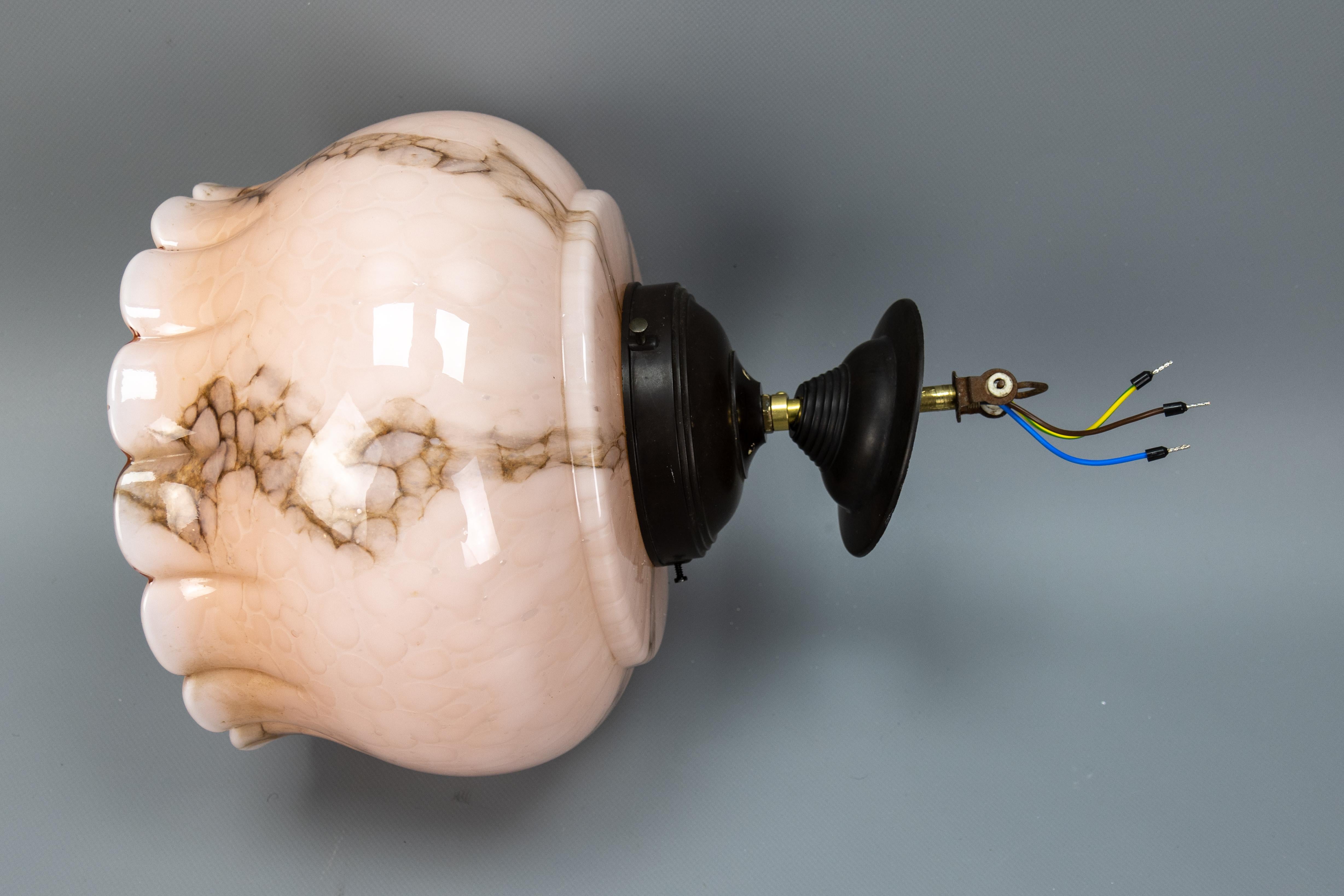 Art Deco Marbled Pale Pink and Brown Glass Pendant Light, Germany, 1930s 11