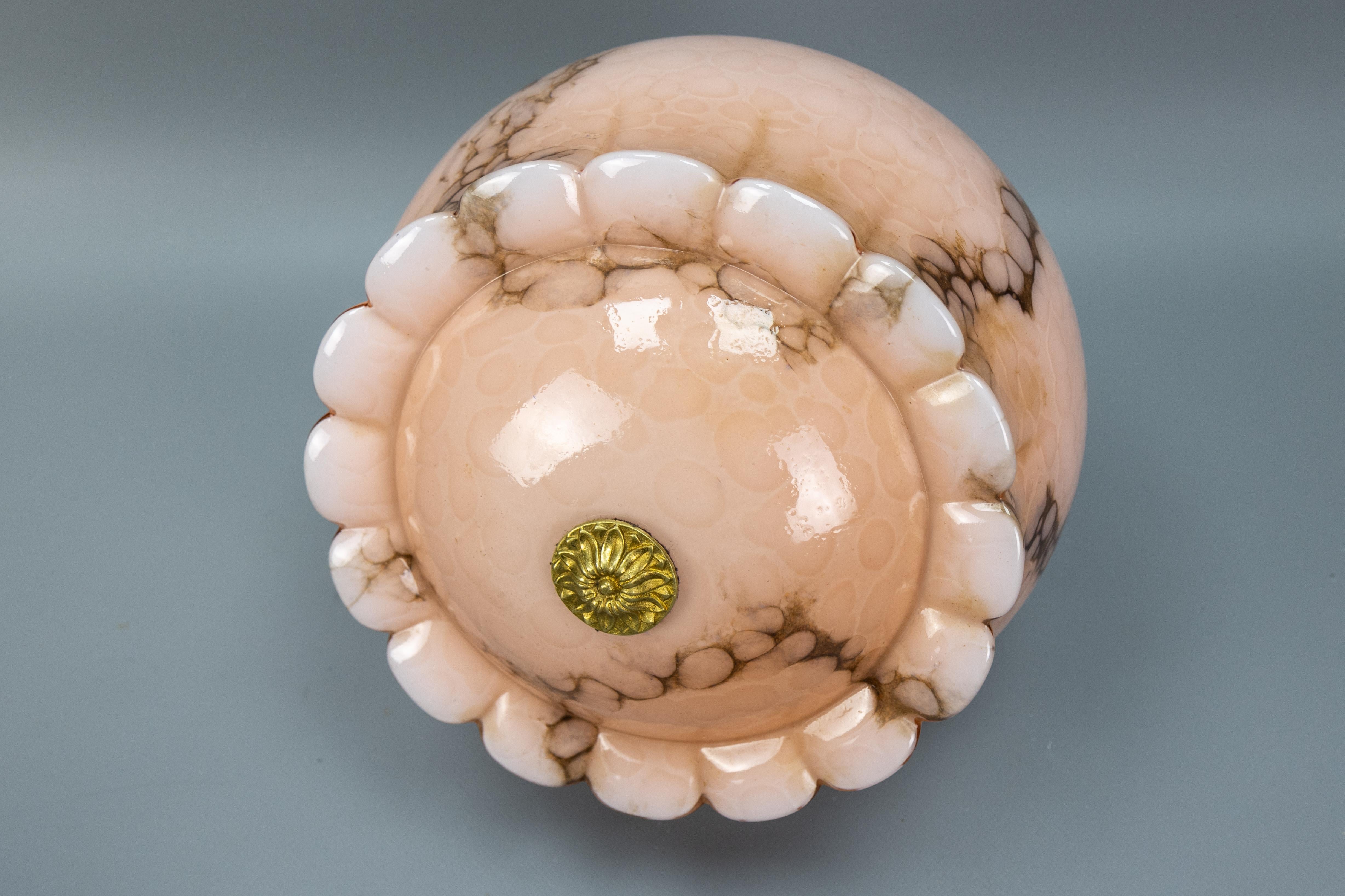 Art Deco Marbled Pale Pink and Brown Glass Pendant Light, Germany, 1930s 12