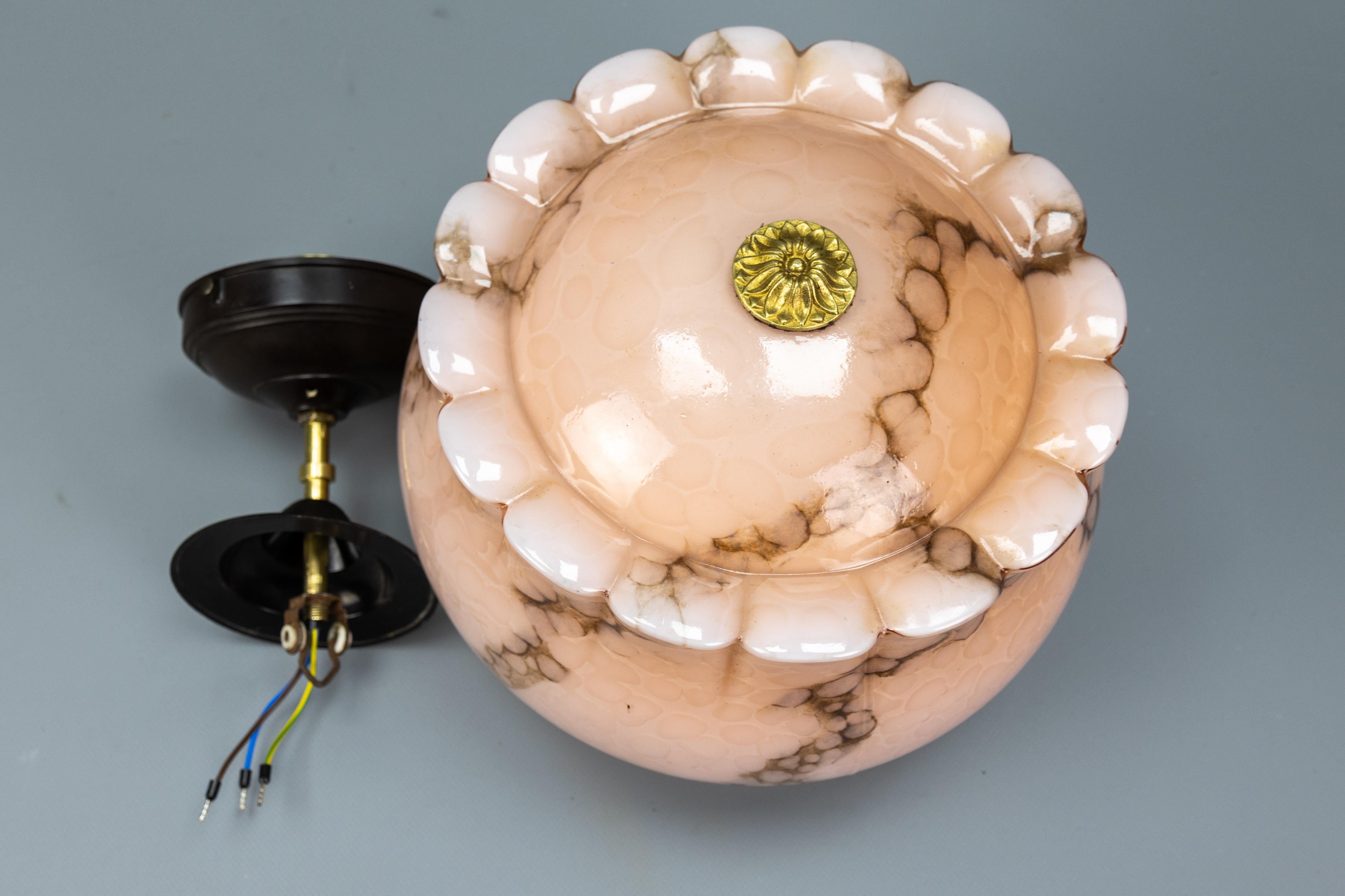 Art Deco Marbled Pale Pink and Brown Glass Pendant Light, Germany, 1930s 13