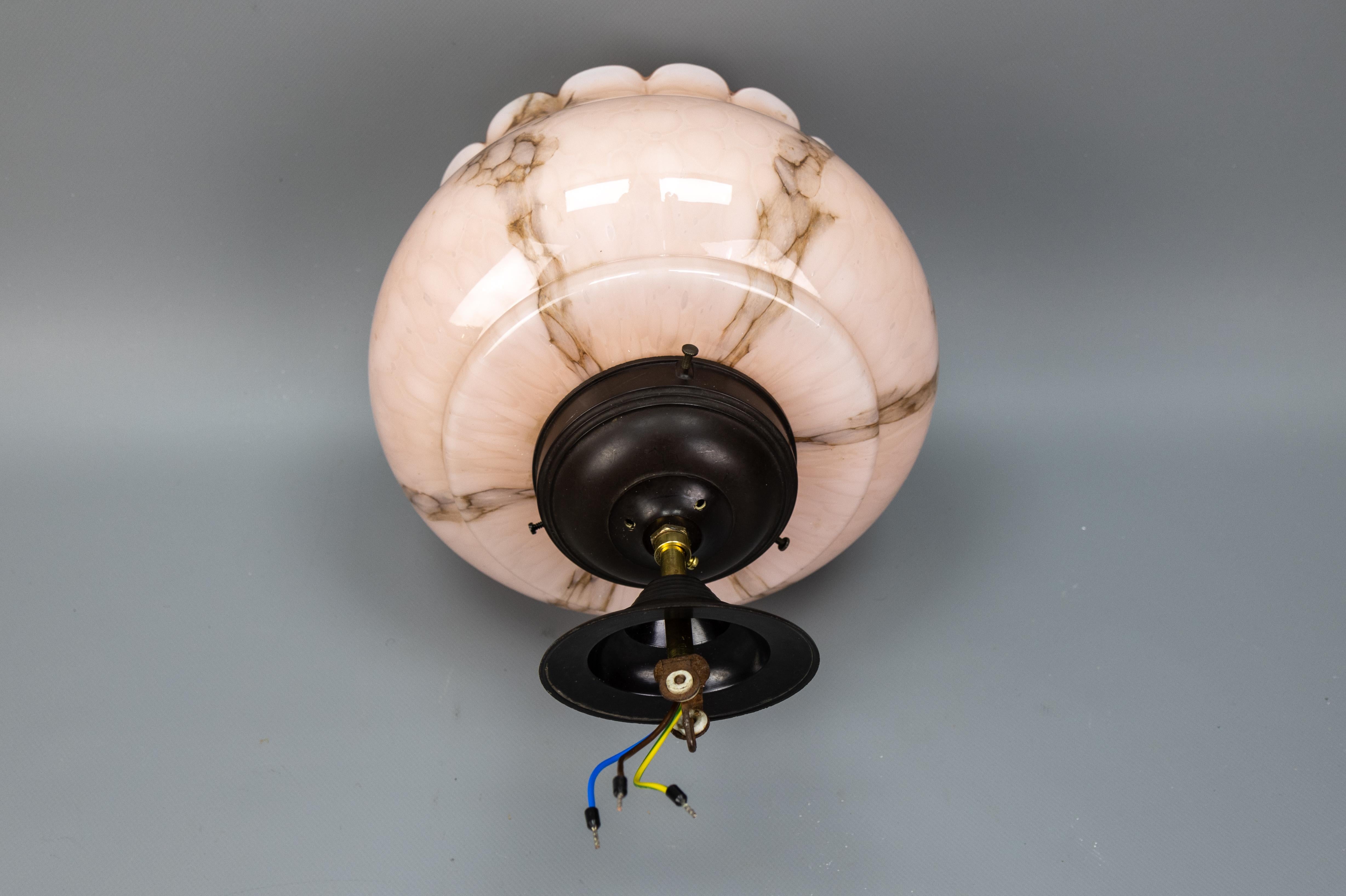 Art Deco Marbled Pale Pink and Brown Glass Pendant Light, Germany, 1930s 15