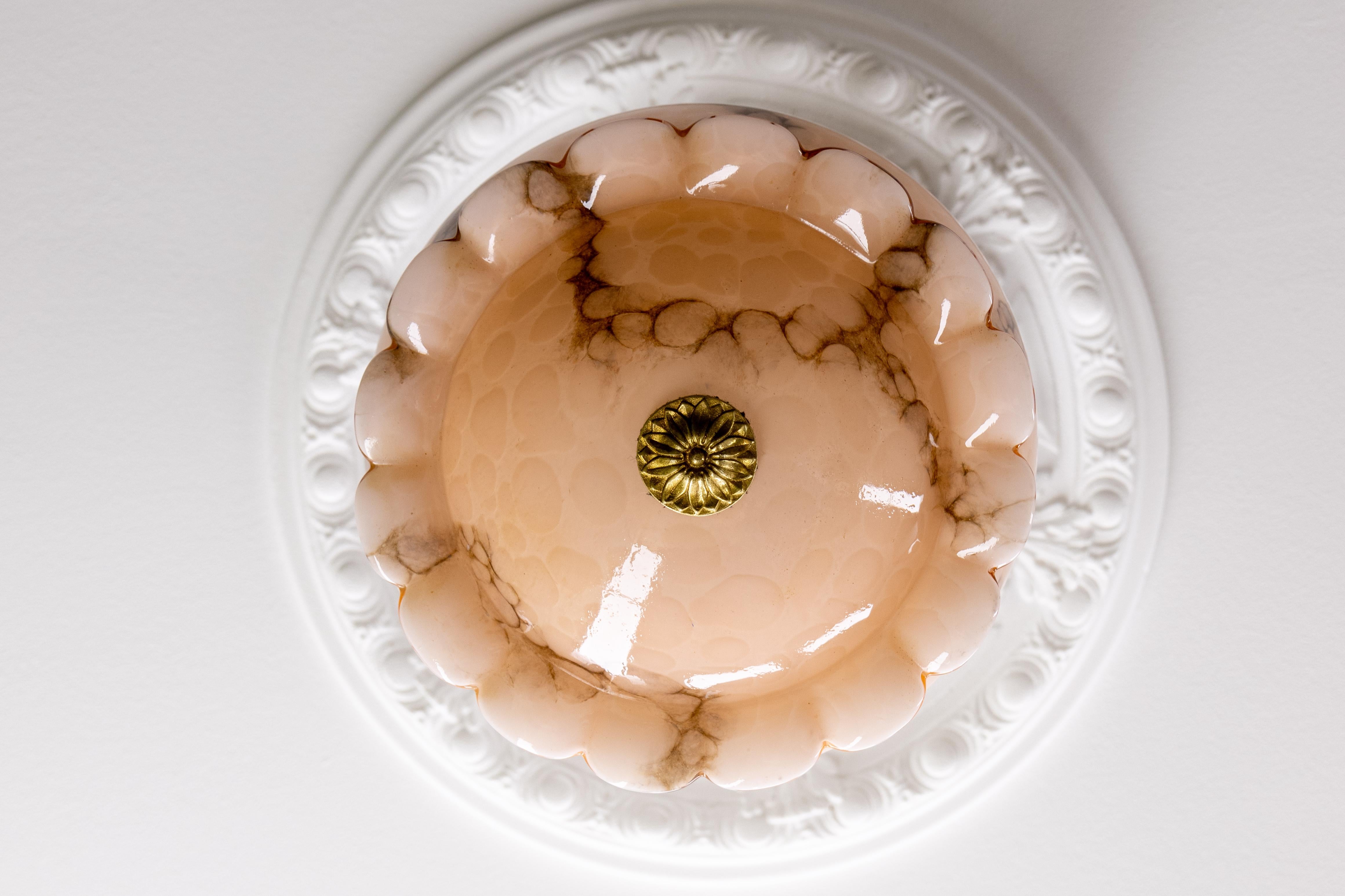 Art Deco Marbled Pale Pink and Brown Glass Pendant Light, Germany, 1930s 1