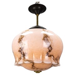 Art Deco Marbled Pale Pink and Brown Glass Pendant Light, Germany, 1930s