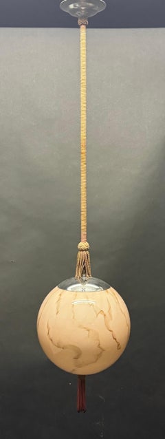 Art Deco Marbled Rose Opal Glass Globe Pendant , 1920s