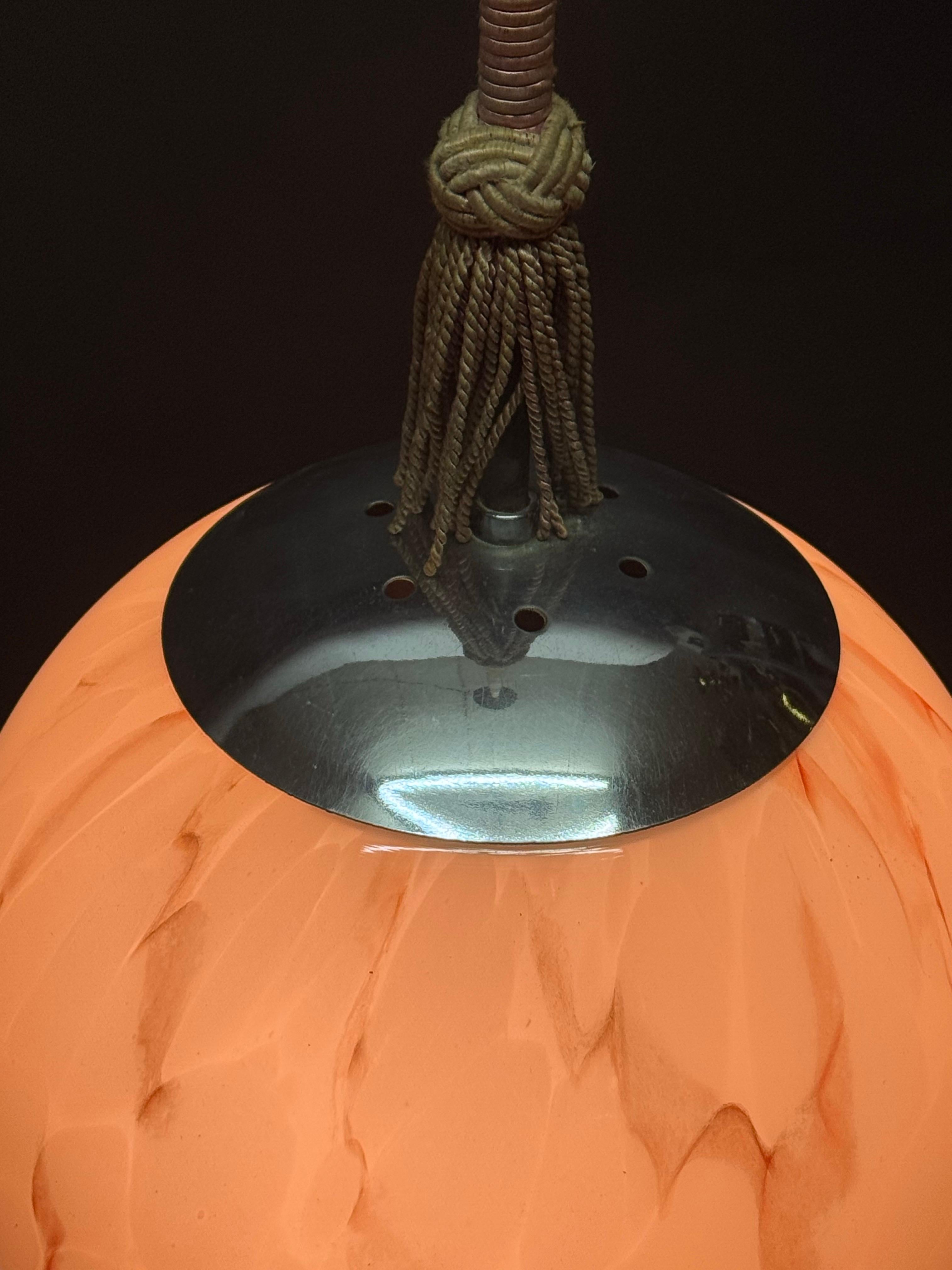 German Art Deco Marbled Rose Opal Glass Globe Pendant , 1920s For Sale