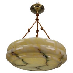 Art Deco Marbled Yellow Glass and Brass Pendant Light, Germany