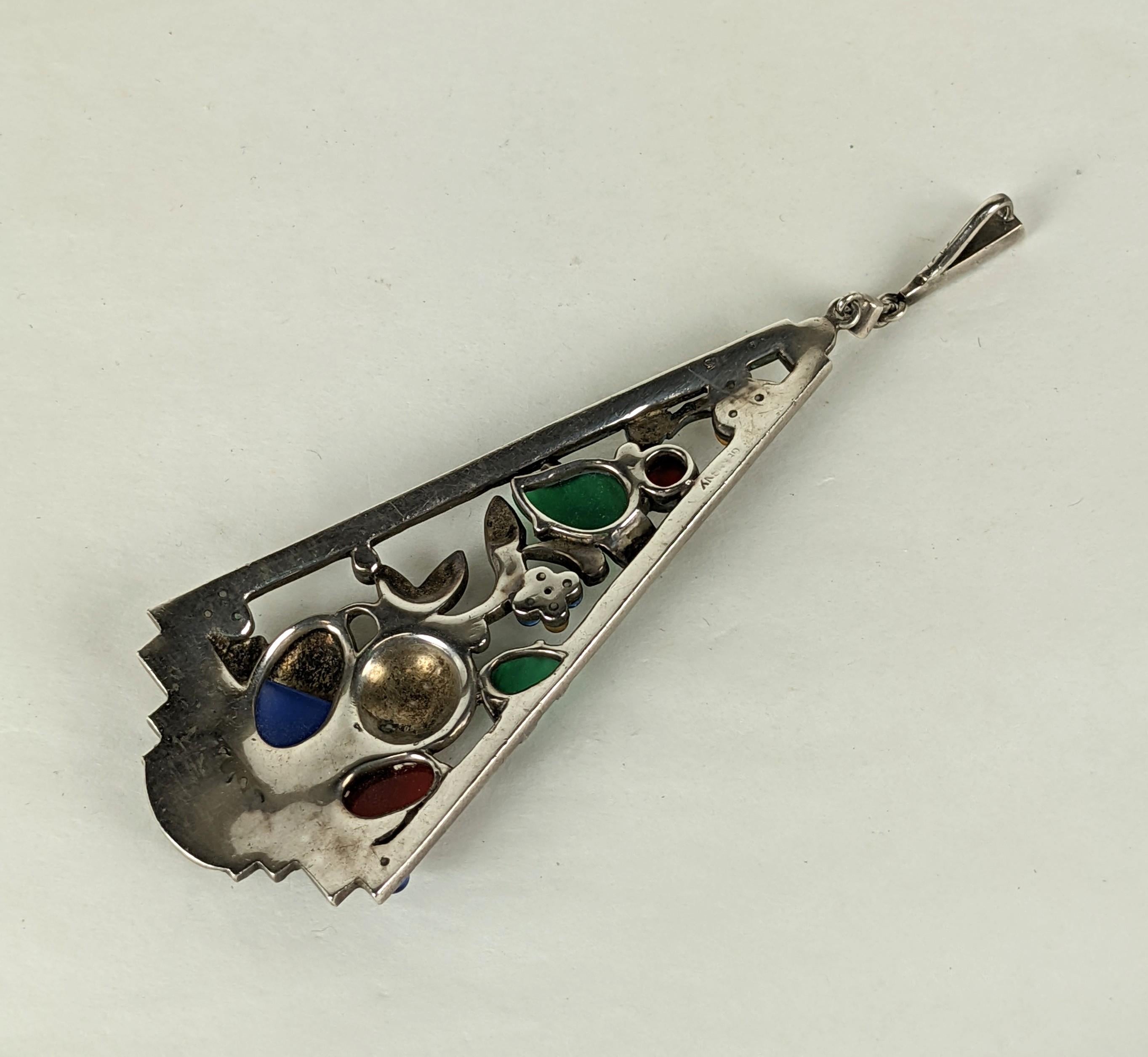 Art Deco Marcasite and Carved Stone Pendant In Excellent Condition In New York, NY