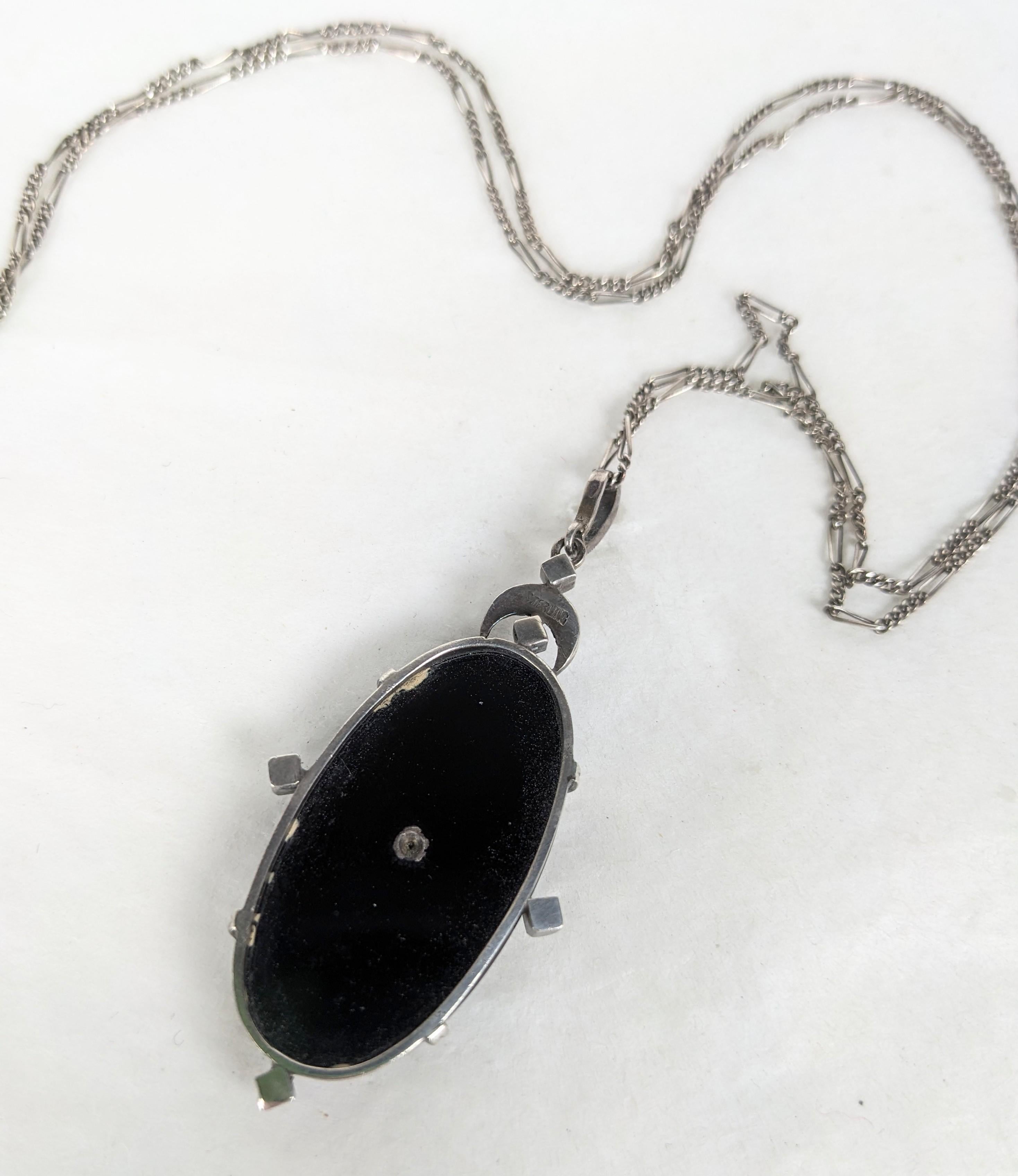 Art Deco Marcasite and Onyx Pendant For Sale 2