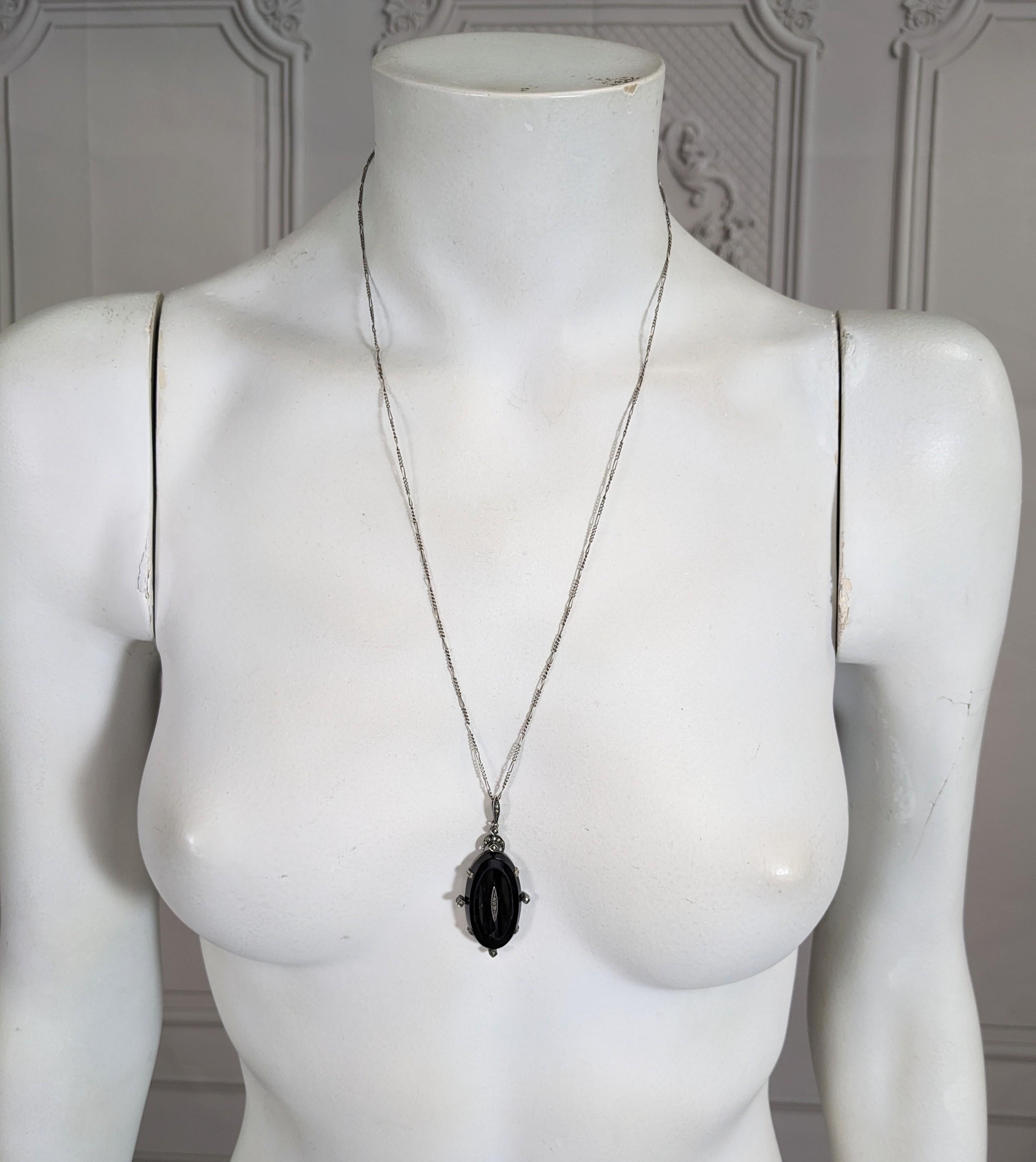 Art Deco Marcasite and Onyx Pendant For Sale 3