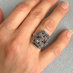 Art Deco Marcasite and Onyx Sterling Silver Flower Ring
