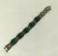 Art Deco Marcasite Green Onyx Bracelet