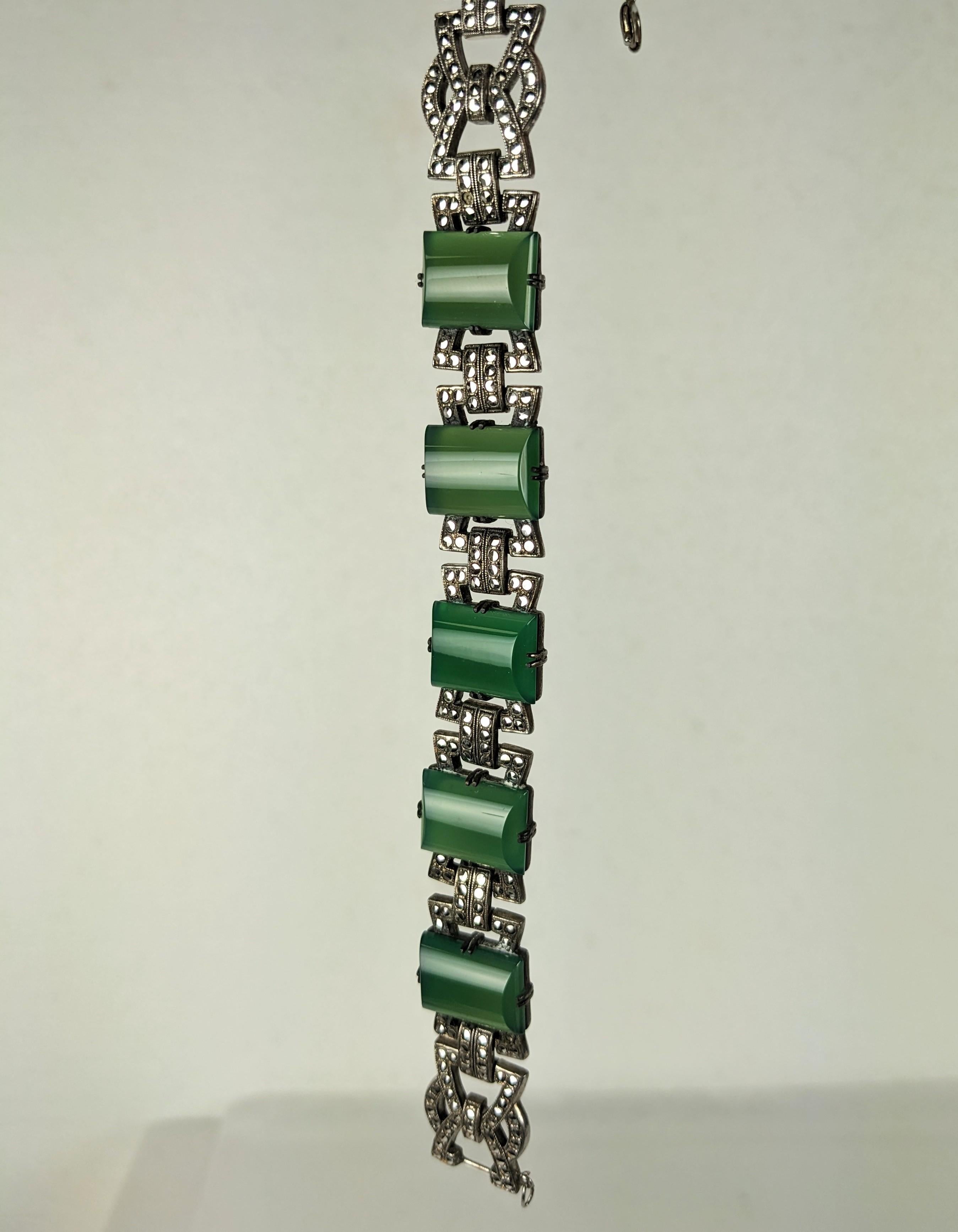 Bracelet Art déco Marcasite vert onyx en vente 3