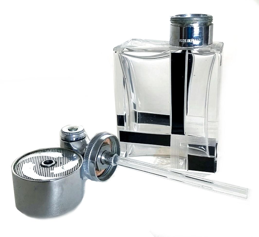 Enameled Art Deco Marcel Franck Glass & Chrome Geometric Perfume Atomiser, C1930s