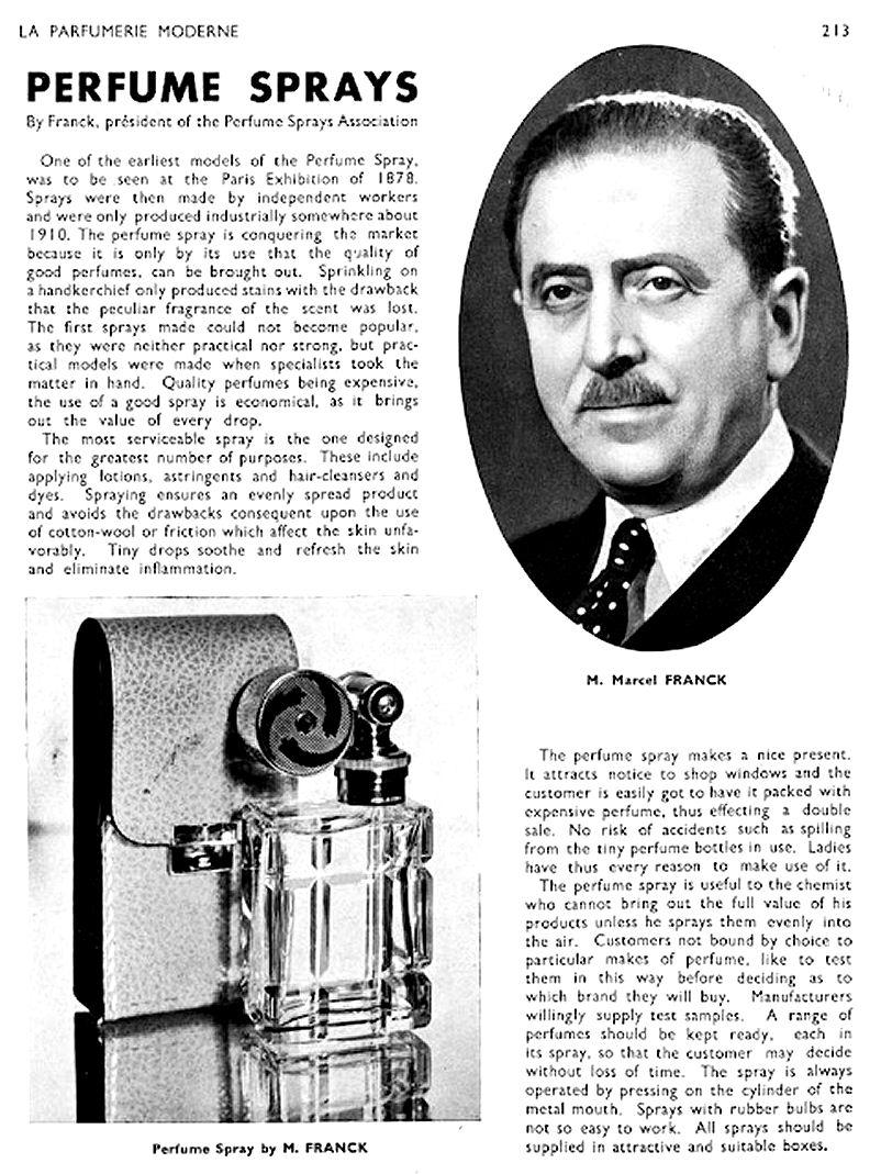 20ième siècle Atomiser de parfum géométrique Art Déco Marcel Franck en verre et chrome, vers les années 1930