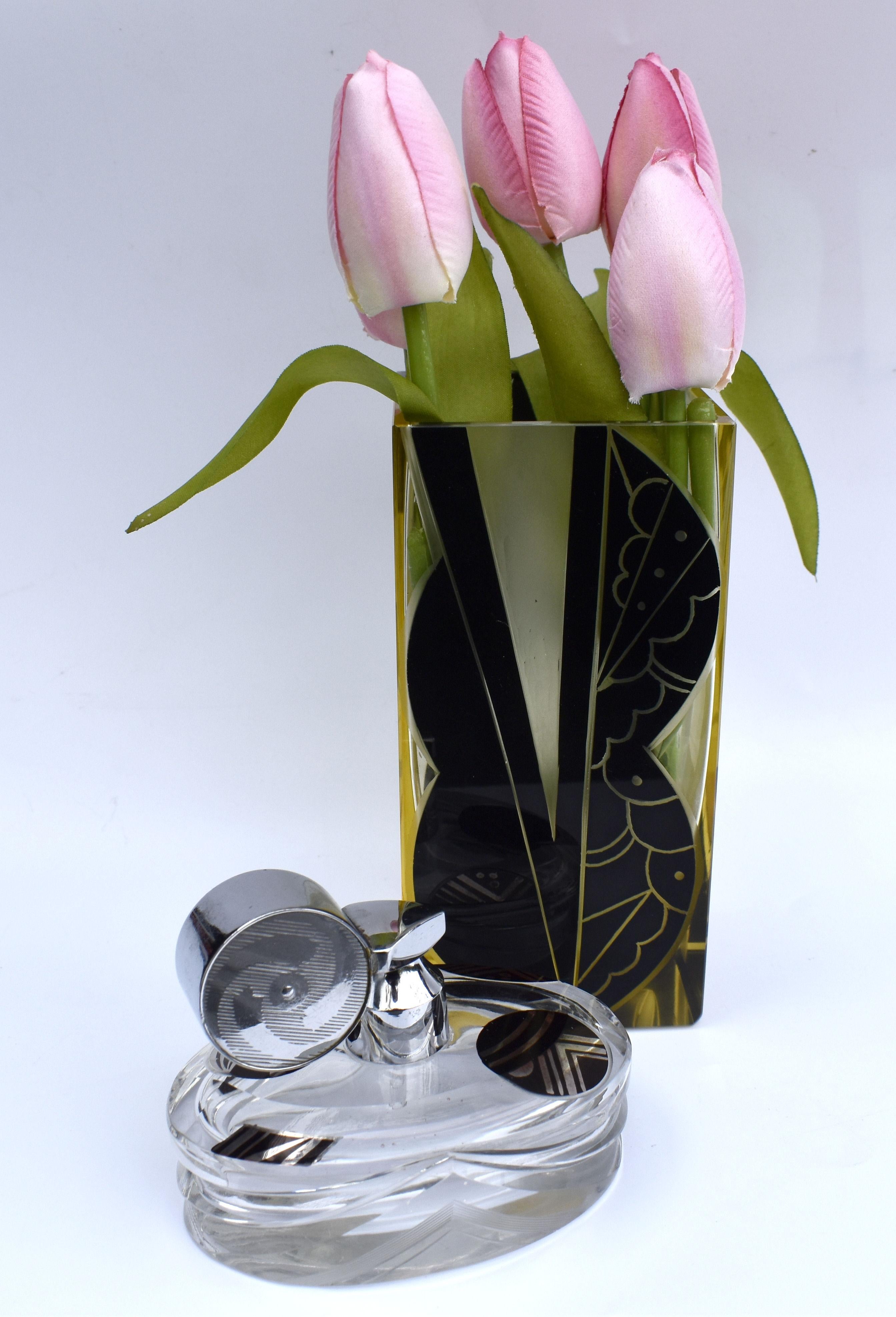 Glass Art Deco Marcel Frank Ladies Perfume Atomizer, c1930 For Sale
