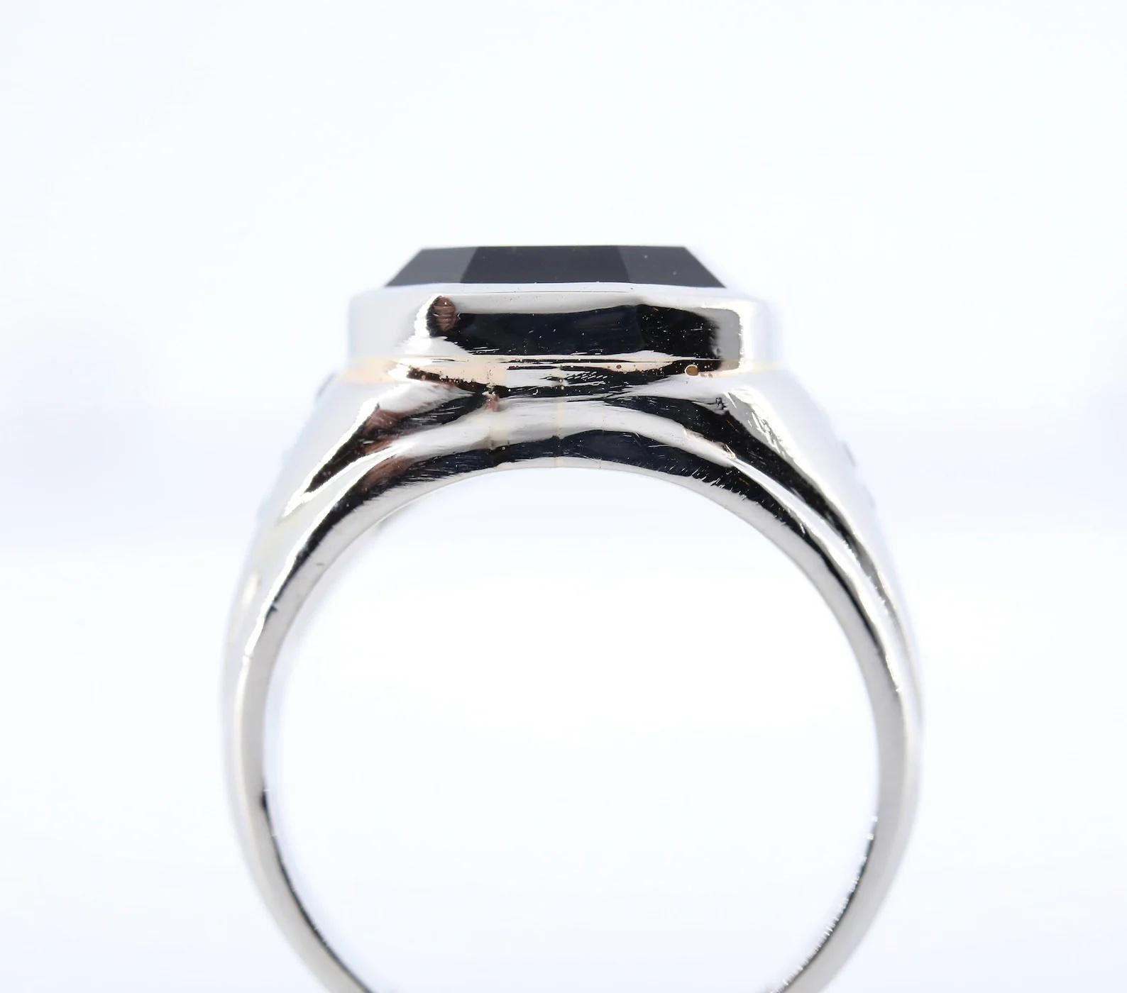Men's Art Deco Marcus & Co Black Spinel and French Cut Diamond Ring in Platinum For Sale