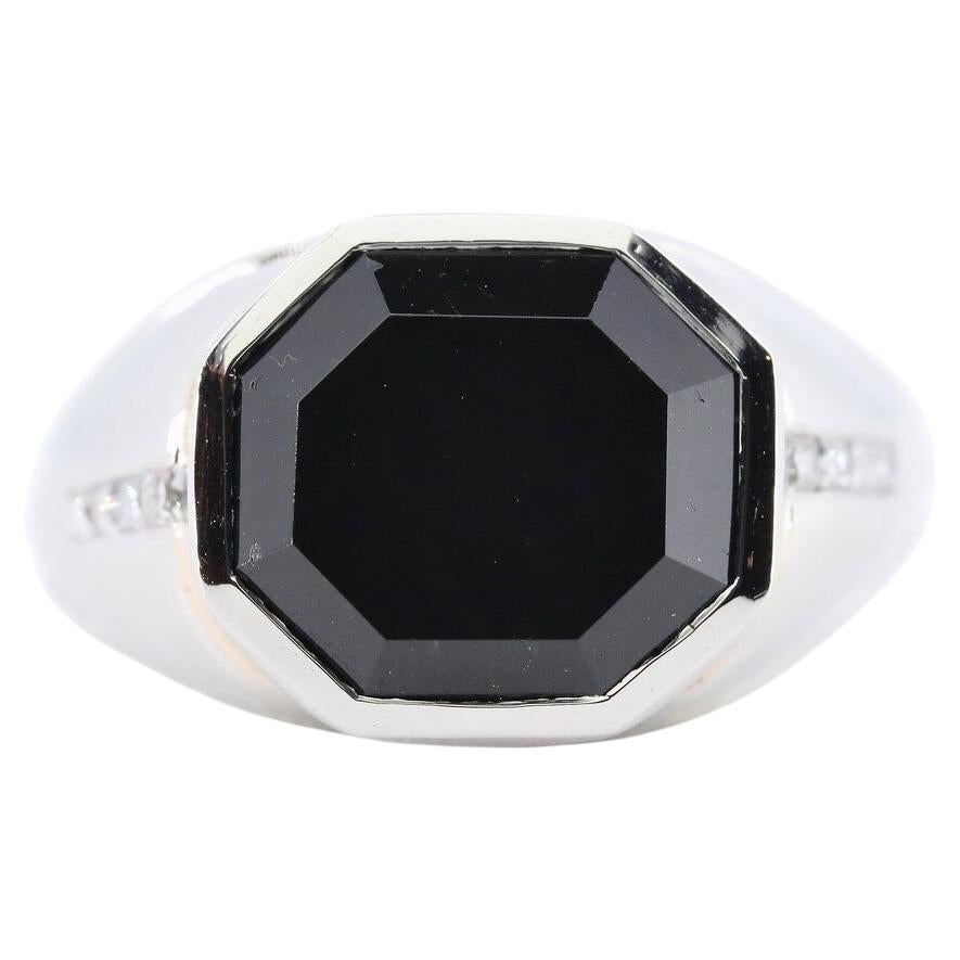 Art Deco Marcus & Co Black Spinel and French Cut Diamond Ring in Platinum For Sale